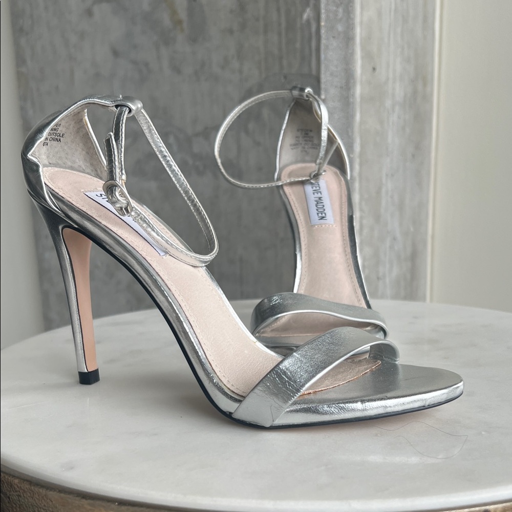Steve Madden Metallic Silver Strappy Heels